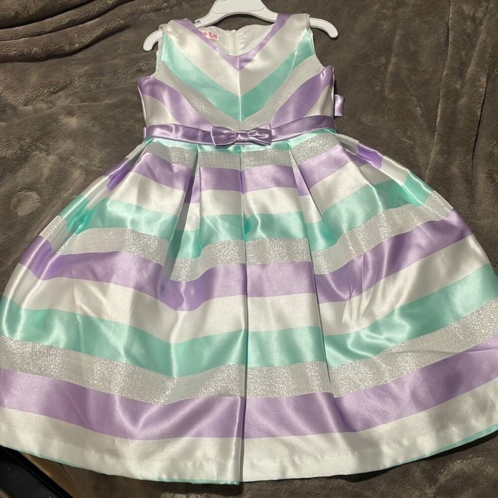 Jessica Ann 6x sleeveless mint purple striped dress waste ribbon lined nwot
